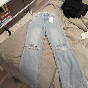 Blue Straight Leg Distressed Jeans